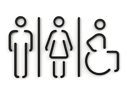 Signs – Pictogramas en relieve, pegatinas, símbolos baño hombre mujer discapacitados (15 cm) – Señales de inodoro SA151 (1 hombre + 1 mujer + 1 discapacitado, negro)