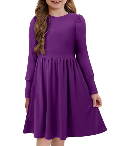 Yoklass Girls Casual Long Sleeve Dress A Line Flowy Swing Dresses with Pockets 4-13 Years3