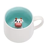 Fdit Tasse à L'intérieur D'un Animal 3D en Céramique, Tasse à café Surprise de 12 Oz avec Figurine Cachée, de Dessin animé Fantaisie pour le thé, le Chocolat Chaud et le (Petite vache modèle 3D)