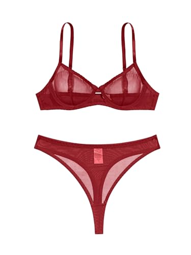 Image of Lilosy Sexy Mesh Sheer Underwire Push Up Lingerie Set Lingerie Set