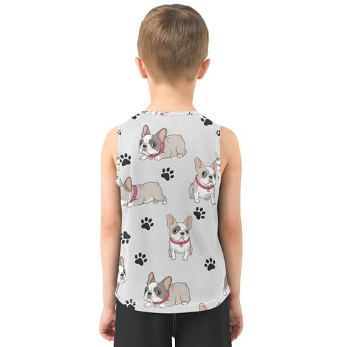 J JOYSAY Bulldog Paw Print Grey Boys Tank Top Sleeveless Muscle Shirts Quick Dry Active Sport Workout Kids T-Shirts 3-15T3