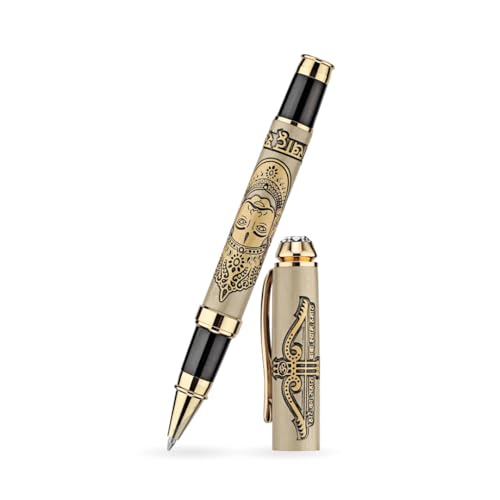 Image of Shree Khatu Shyam ji Pen | Baba Shyam ji Etched Pen | Brass Metal Pen of Khatoo Shyaam Baba | Premium Roller Metal Engraving Pen with Diamond Lid