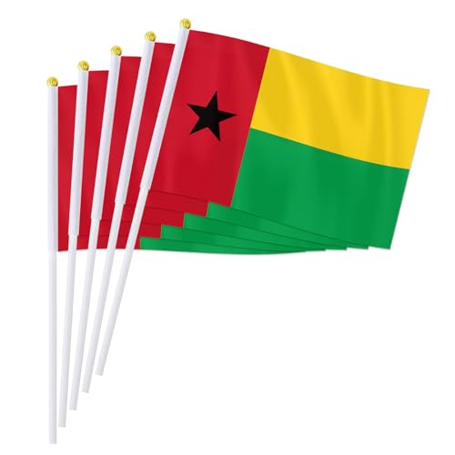 PTEROSAUR Lot de 50 drapeaux de la Guinée-Bissau à main, 14 x 21 cm, petits drapeaux nationaux de la Guinée-Bissau, drapeaux des pays africains du monde à agiter (50)