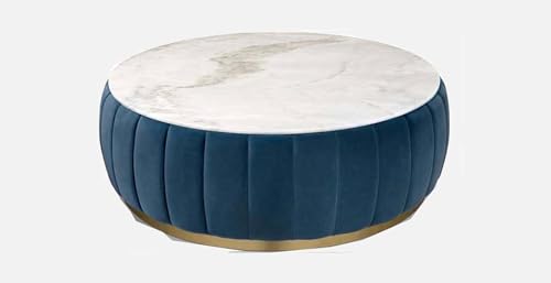 Image of Modern Round Coffee Table | Solid Wood Base with Upholstered Design and Marble Top | Stylish Center Table for Living Room