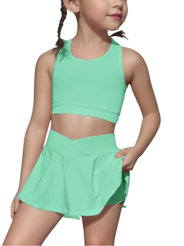 Image of SOLY HUX Toddler Girl's 2 Piece Workout Outfits Lightweight Crop Tank Tops and Skort Athletic Set