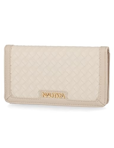 Image of Nautica Seaside Slim RFID Wallet for Women, Small Slim Card Holder with Credit Card Slots, Coin Purse and Checkbook Organizer Clutch, Bone
