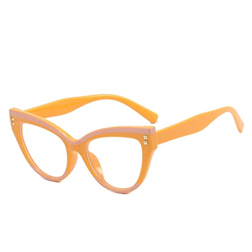 Gafas ojo de gato mujer retro montura beige amarillo con remaches decorativos