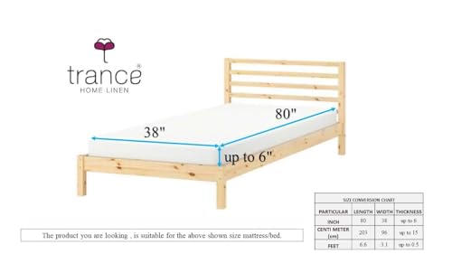 Image of Trance Home Linen 100% Cotton 80 inchx38 inch inch Printed Elastic Fitted Bedsheet | College /Hostel Use Fitted Bedspread with 1 Pillow Cover (80 inchx38 inch | 6.6x3.1 feet, Ferns Blue)