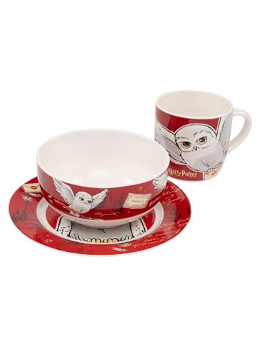 United Labels Harry Potter - Vajilla de 3 piezas, color rojo, de porcelana, con plato de 19 cm de diámetro, taza de 220 ml y cuenco de 330 ml United Labels Harry Potter - Vajilla de 3 piezas, color rojo, de porcelana, con plato de 19 cm de diámetro, taza de 220 ml y cuenco de 330 ml