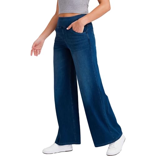 Women Sweatpant Jeans Sweatpants That Look Like Jeans High Waisted Stretchy Pull On Wide Leg Denim Pants with Pockets2