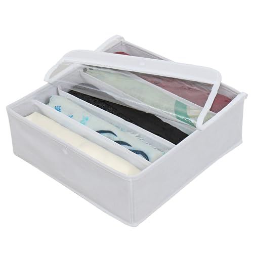 アストロ 仕切り付き マフラー収納ケース ホワイト ワイド 5マス 通気性の良い不織布製 ストール収納 下着 保管 ファッション小物入れ 収納ボックス 中身が見える透明のフタ付き 折りたためる 820-76