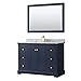 Avery 48 Inch Single Bathroom Vanity in Dark Blue, White Carrara Marble Countertop, Undermount Square Sink, and 46 Inch Mirror