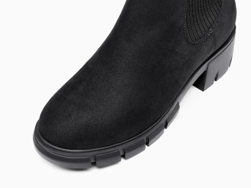 Image of Ruanyu Womens Platform Ankle Boots Elastic Chunky Block Heel Chelsea Booties Lug Sole Non-Slip Combat Shoes