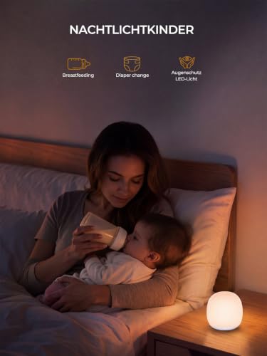 LED Nachtlicht Kinder Baby, Stilllicht Dimmbar mit 8 Farben, Warm/Kalt/RGB, Kabellos & Magnetisch, USB Wiederaufladbar, Touch Nachtlampe mit 1H Timer, BPA-freies Silikon, Baby Geschenk Geburt, Weiß – Bild 3