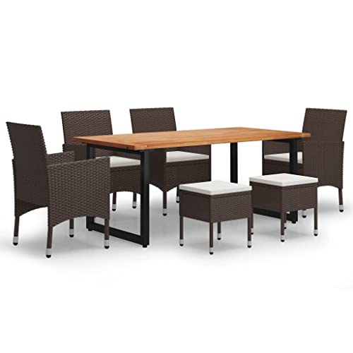 vidaXL Juego Muebles Jardín 7 Piezas con Cojines Mobiliario Exterior Patio Terraza Hogar Sofá Silla Mesa Asiento Suave Robusto Ratán Sintético Marrón