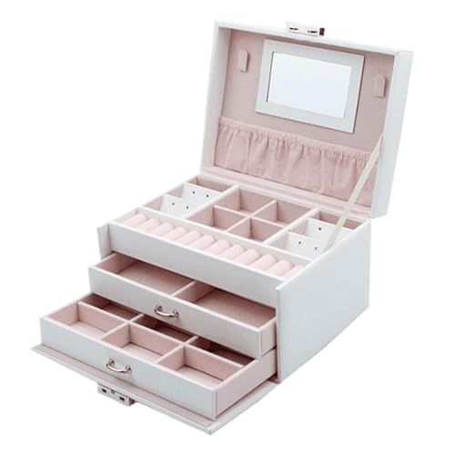 WNDUOKXH Große Schmuckkästchen für Damen, abschließbarer Schmuck Organizer mit Schubladen, weiße Schmuckschatulle, Schmuckschatulle mit Schubladen, B