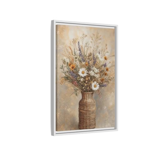 Toile fleurs sauvages marron cadre 3cm pour habiller un mur de salon vide