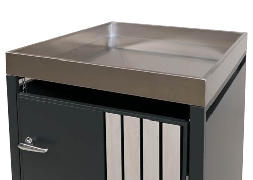 1er-Mülltonnenverkleidung HWC-O67, Mülltonnenbox mit Pflanzkasten, Metall 125x68x84cm 35kg - anthrazit Holzoptik hell