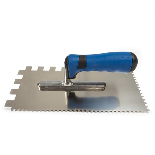 Karl Dahm Truelle à Carreler Buttering-Floating, Bleue I Spatule Crantée à Dentures de 4 mm et 15 mm I Truelle à Lisser Manche Souple I Pose Facile de Carreaux avec Outillage Pro de Carrelage - 12321