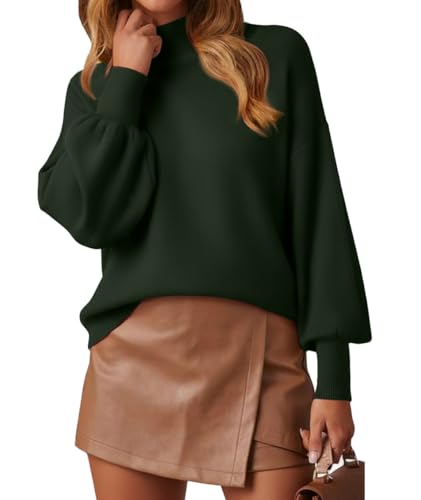 Image of WEACZZY Women's Sweater Mock Neck Long Lantern Sleeve Lightweight Knit Tops