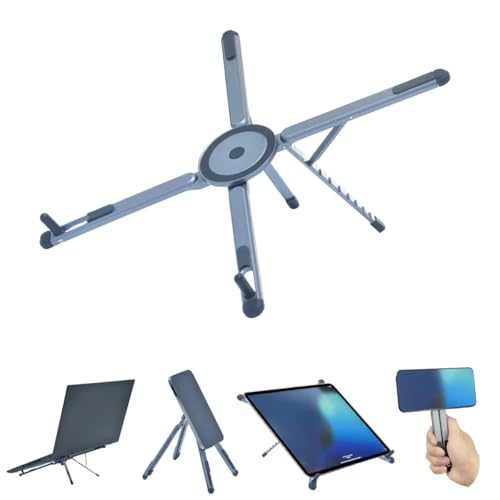 Foldable Desktop Portable Laptop Stand, Adjustable Laptop Riser with Magnetic Phone Holder, Aluminum Alloy Notebook Stand Compatible with 10-16” Laptops and 4-13”Phones/Tablets(Silver Gray)