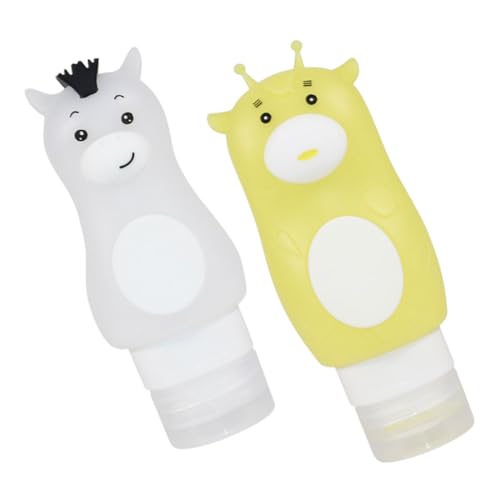 IWOWHERO 2個 漏れ防止設計のかわいいアニマルトラベル装瓶 長頸鹿 小白馬 シャンプー ローション用スクイーズ可能な携帯用化粧品容器 旅行