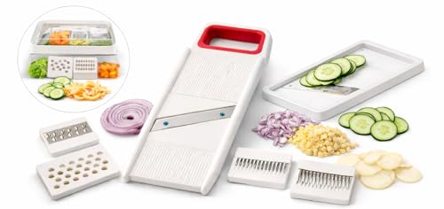 Image of 6 in 1 Vegetable Slicer & Grater - Professional Mandoline Cutter with Interchangeable Blades | Kitchen Tool for Potato, Onion, Carrot, Cucumber | Trending Multipurpose Chopper
