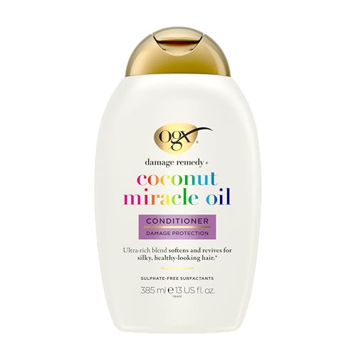 OGX Coconut Miracle Oil Conditioner 385 ml, feuchtigkeitsspendende Haarspülung mit Kokosöl für trockenes, geschädigtes und krauses Haar, Anti-Frizz Formel