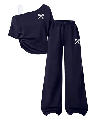 Image of Teen Girls Clothes Off the Shoulder Top and Wide Leg Pants Matching Outfit Set with Pockets Size 7-16