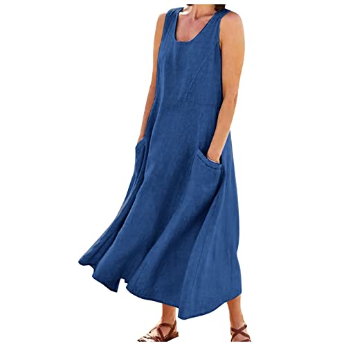 Plus Size Cotton Linen Summer Dresses for Curvy Women 2025 Sleeveless Maxi Vacation Beach Sundresses with Pockets