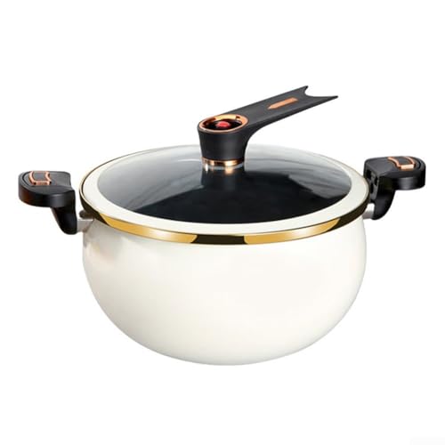 Honseadek Olla de sopa de hierro fundido, con revestimiento de cerámica antiadherente, mini olla a presión con tapa y mango de bloqueo, capacidad de 8 L para guisos, sopas y vapor (8 L, blanco)