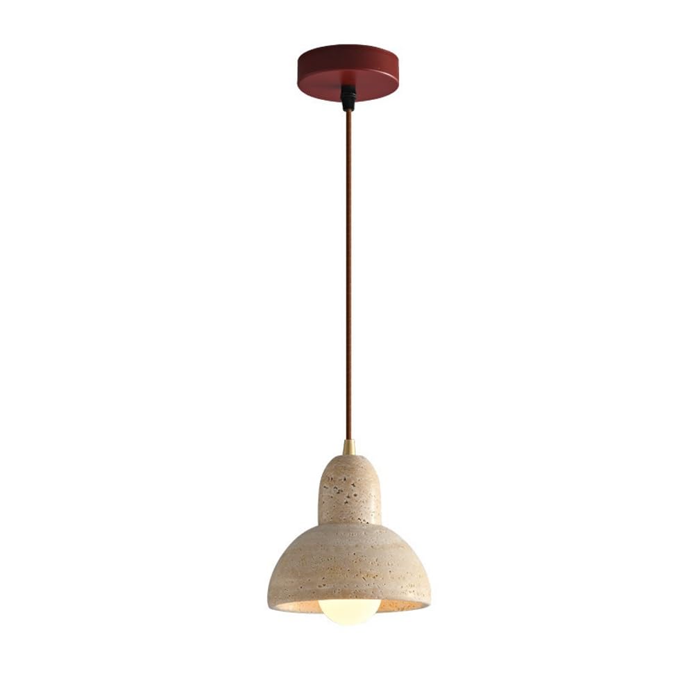 ITOSUI Travertine Pendant Light, Stone Hanging Lamp, Marble Fixture, Dome Ceiling Light, E26 Yellow Stone, 5.9 Inch, Mid-Century Retro Decor for Kitchen Island, Bedroom Bedside, Dining Room