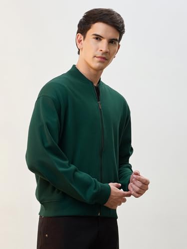 Image of Nobero Men's Premium Fleece Bomber Jacket | 280 GSM Fabric | Regular Fit Zip-Up Outerwear | Shirt Collar | Ribbed Cuffs & Hem | Casual Winter Layering Jacket