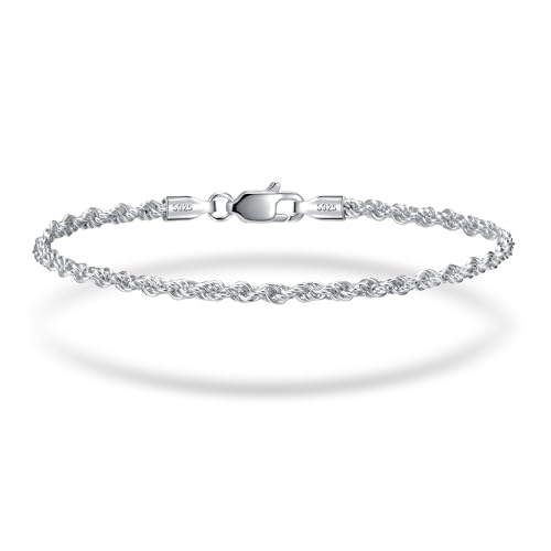 2 Pcs 925 Sterling Silver 5mm Cuban Link Chain for Men&2.5mm Rope Link Chain Bracelet Set for Men's&woman,Trendy hip-hop stacking Fashion Gift Boyfriend/Girlfriend/mother's Non Tarnish Hypoallergenic