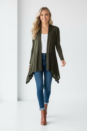 Image of ToBeInStyle Womens Open Front Long Sleeve Lightweight Asymmetrical Draped Cardigan with Side Pockets