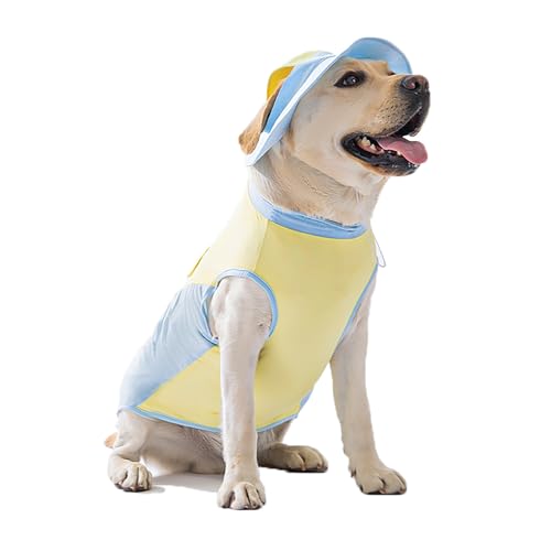 大きな犬の服 メッシュ 冷却 マット付き 夏 チョッキ着 キャップ 日よけ 日焼け止め つぎて ペット衣裳 (ブルー, 8xl)
