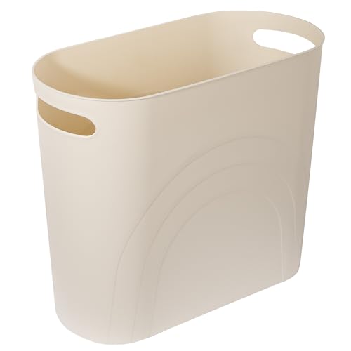 Image of rejomiik Small Trash Can, 3.5 Gallon Slim Garbage Can Plastic Waste Basket with Handles Container Bin for Narrow Spaces Bathroom, Bedroom, Kitchen, Office at Home, Cream