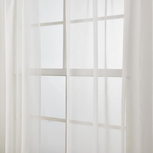 Aquazolax White Voile Curtains for Bedroom Readymade Extra Wide 54 Inch Lightweight Door Window Curtains 2 Panels with Tiebacks, 63" Length/ 137x160cm - Image 4