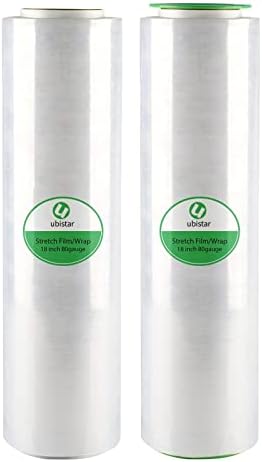 Ubistar Clear Stretch Film/Wrap roll with Handles, Heavy-Duty 18 Inch x 1500 ft Shrink Wrap roll for Pallet Wrap, Industrial Strength Stretch Film Roll Easy for Packing, Moving, and Storage(2pack)