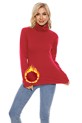 Image of TAIPOVE Cotton Fleece Lined Turtleneck Top for Women Long Sleeve Mock Turtle Neck Lightweight Sweater Thermal Underwear Shirt