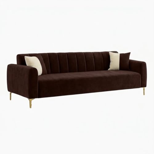 Image of Habibi Rich Velvet Suede 3 Seater Sofa Set | Spacious Soft Touch Comfort Seating | Modern Sofa for Living Room (Dark Brown)