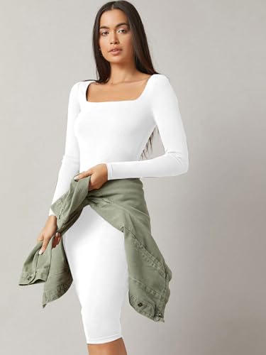 Image of Aahwan White Solid Square Neck Solid Midi Bodycon Dress for Women's & Girl's