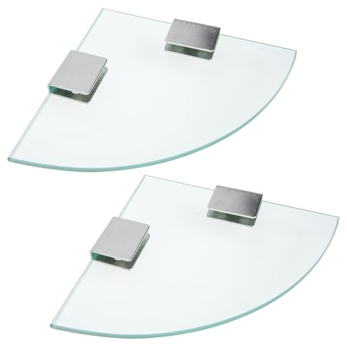 POPETPOP 欧式厚手ガラス三角棚 壁掛けステンレス製収納ラック 浴室 キッチン用コーナーオーガナイザー 洗面台小物整理に