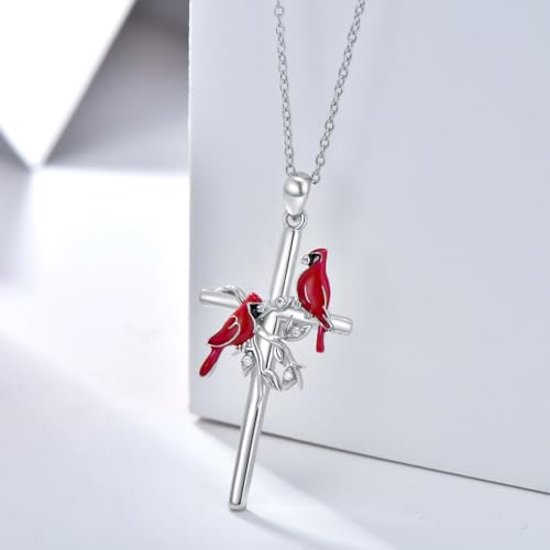Diamond Cross Necklace for Women Red Cardinal Necklace 925 Sterling Silver Cross Pendant Necklace Jewelry Gifts for Women3
