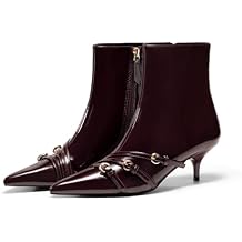 Coutgo Womens Buckle Strap Ankle Booties Kitten Low Heel Pointed Toe Y2K Boots Side Zipper Fall Shoes