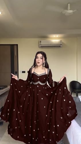 Image of Beautiful Embroidered Anarkali Gown for Women ||Festive Outfit with Intricate Detailing