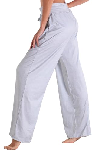 Image of Women Pajama Pants Comfy Lounge Wide Leg Casual Stretch Palazzo Drawstring Pj Bottoms Pants S-3XL