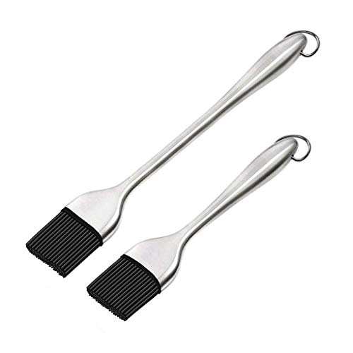 Wanshop  Basting Pastry Brush Set Baking Cooking BBQ Basting Brush High Heat Resistant Nonstick Silicone Brush for Baking,Cooking & BBQ Grilling (2PC Silver)