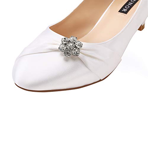 Image of ERIJUNOR Women Closed Toe Comfort Kitten Heels Rhinestones Satin Wedding Evening Dress Shoes