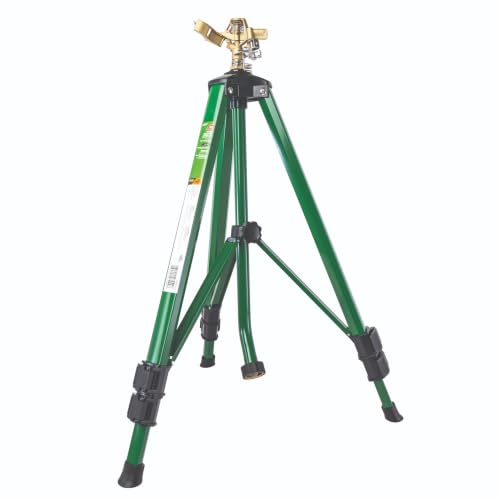 Orbit 1/2 Inch Brass Impact Sprinkler - Adjustable Metal Tripod - Long Range Lawn Watering System - 360 Degree Rotating Sprinkler - Heavy Duty Irrigation System - Adjustable 22-48 Inch Height - 58308